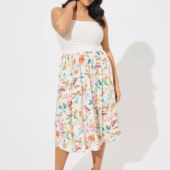 Torrid Sz 2 Midi Jersey Challis Sweatheart Tube Dress Floral NWT - Picture 7 of 7